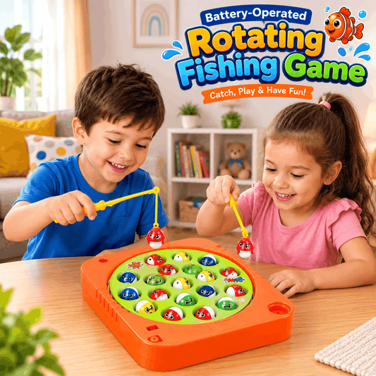 Battery-Operated Rotating Fishing Game Toy with 15 Colorful Fish