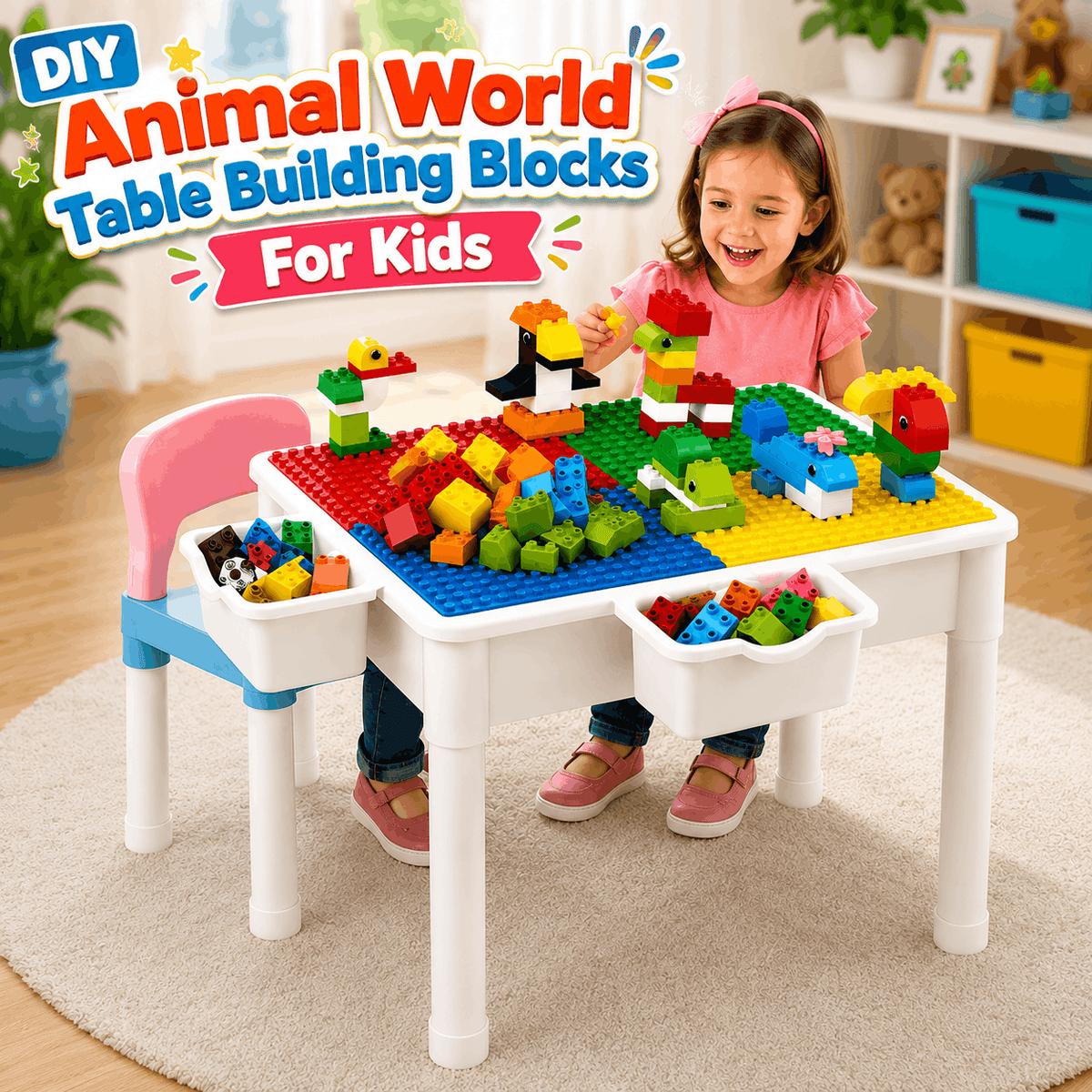 DIY Animal World Table Building Blocks For Kids - 102 Pcs