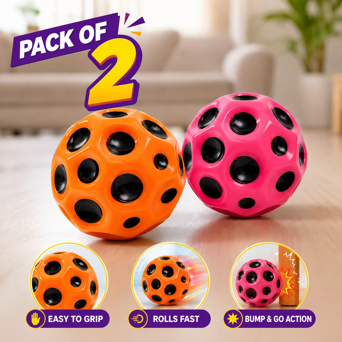 Bouncy Ball Anti-Fall Moon Shape Colorful Ball for Kids