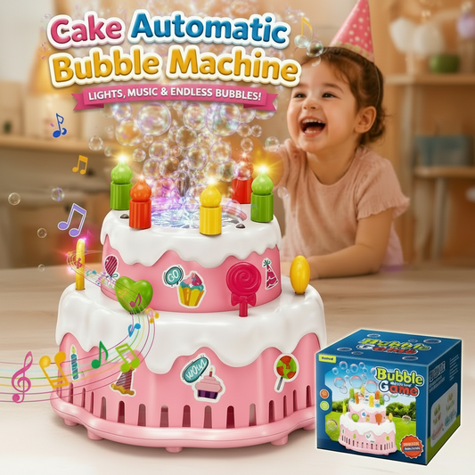 Cake Automatic Bubble Machine Toy with LED Light & Music for Kids 
