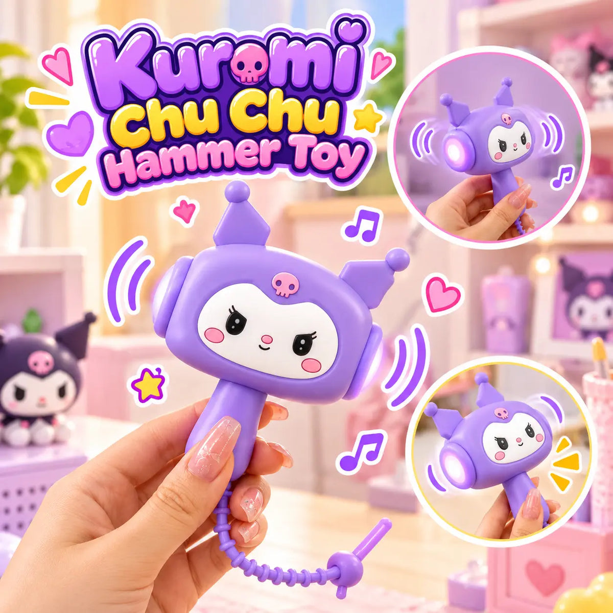 Cartoon Animal Chu Chu Hammer Musical Keychain Toy (Random Character | BBO4)