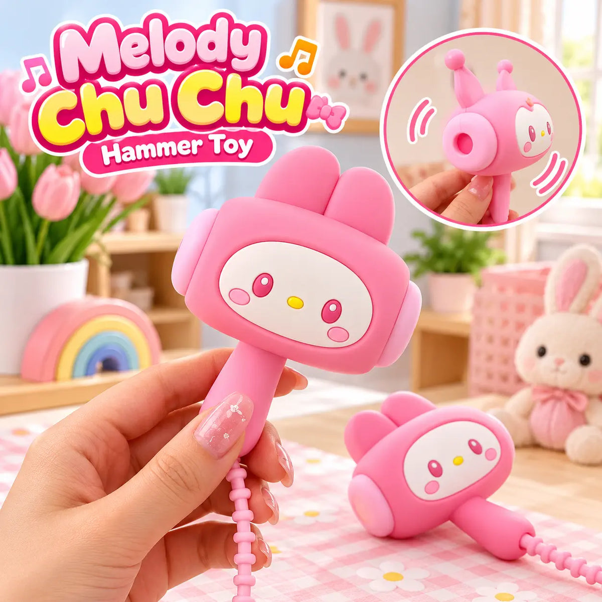 Cartoon Animal Chu Chu Hammer Musical Keychain Toy (Random Character | BBO4)