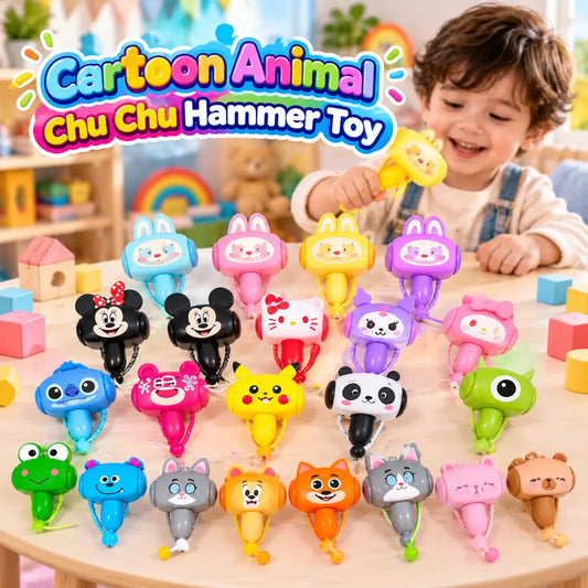 Cartoon Animal Chu Chu Hammer Musical Beep Toy featuring colorful bunny, bear, frog and other cute animal character designs