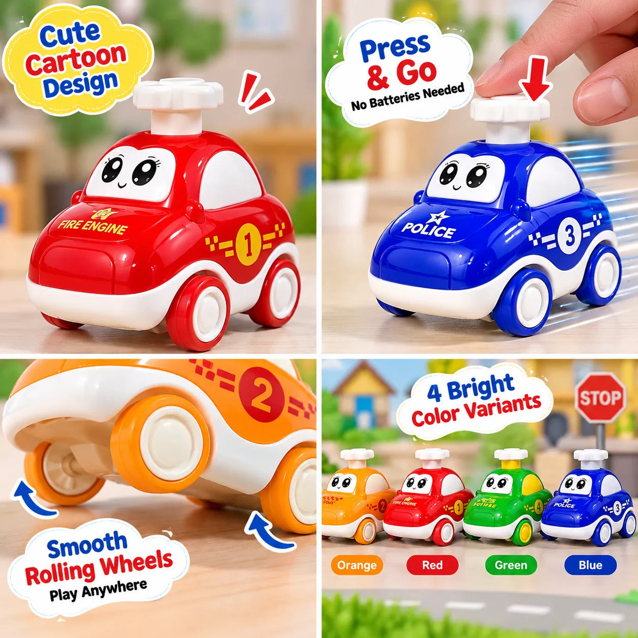 Kids Press and Go Racing Car Toy Colorful Mini Racing Vehicle