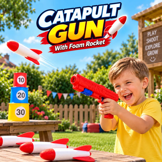 Catapult Foam Rocket Launcher Toy with Soft Rockets for Kids