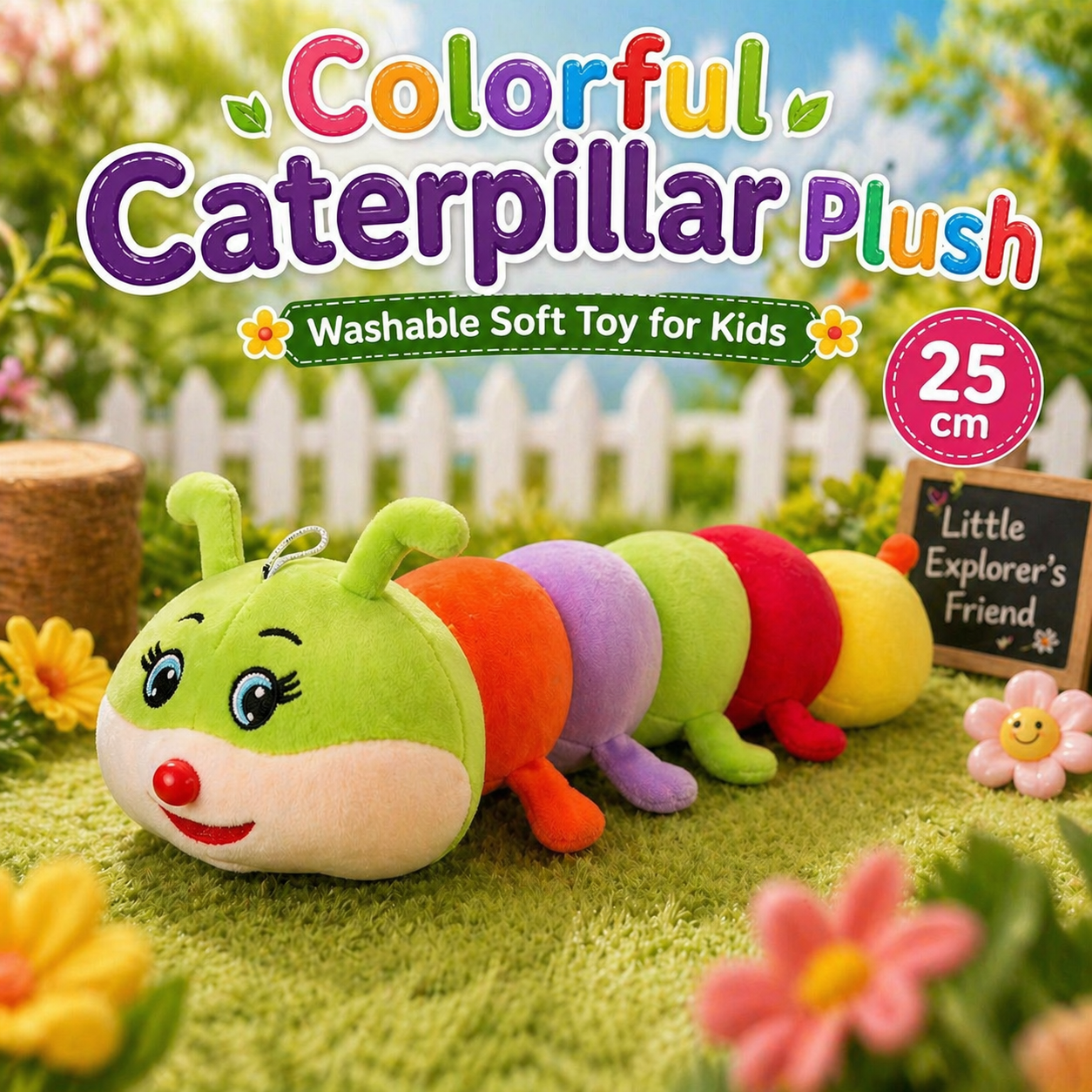 Colorful Caterpillar Plush washable Soft Toy for Kids | 25cm