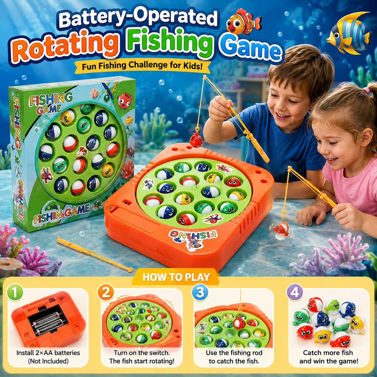 Battery-Operated Rotating Fishing Game Toy for Kids & Toddlers ( 15 Fish | AA8249)