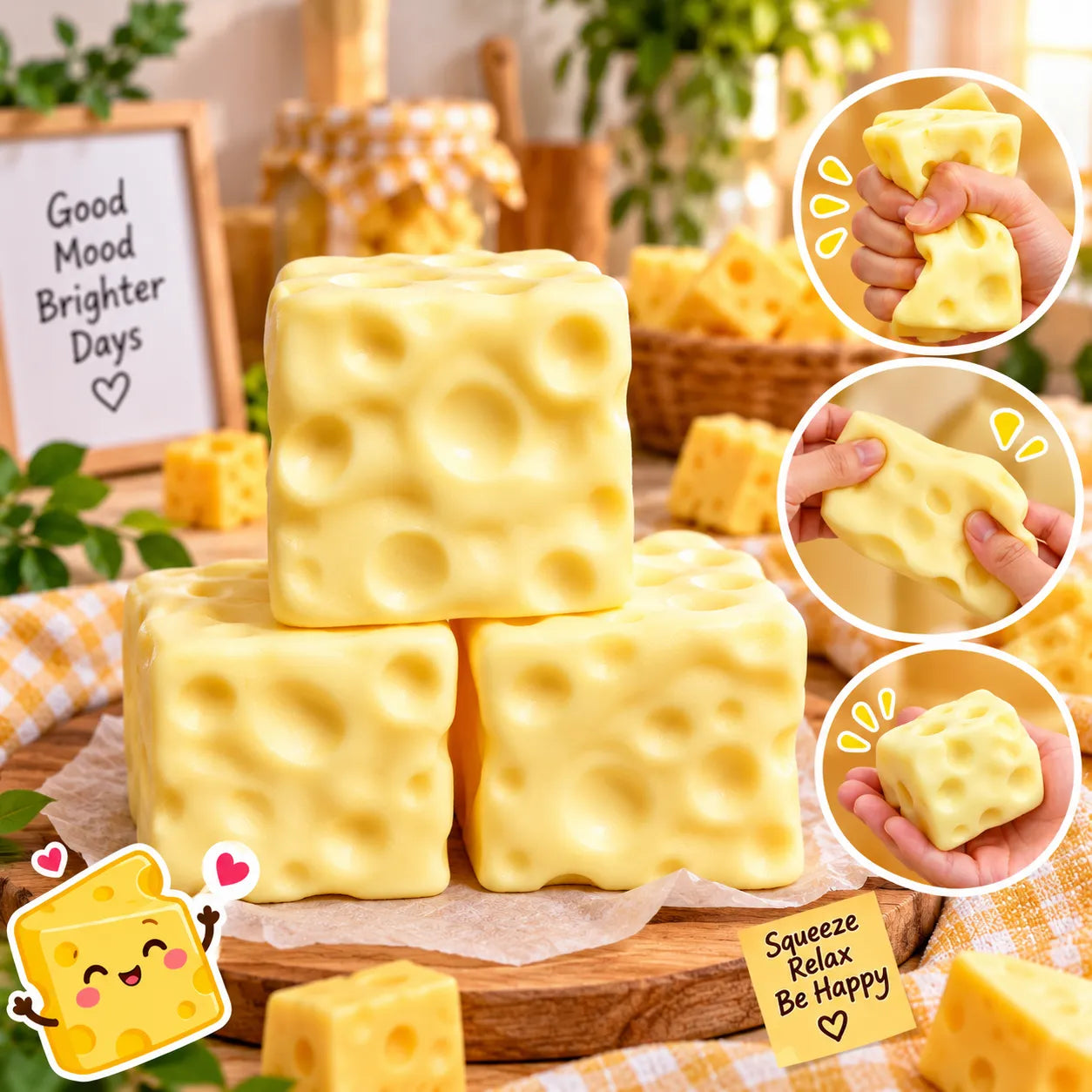 Cheese Cube Squishy Stress Relief Toy Soft Squeeze Sensory Fidget Toy