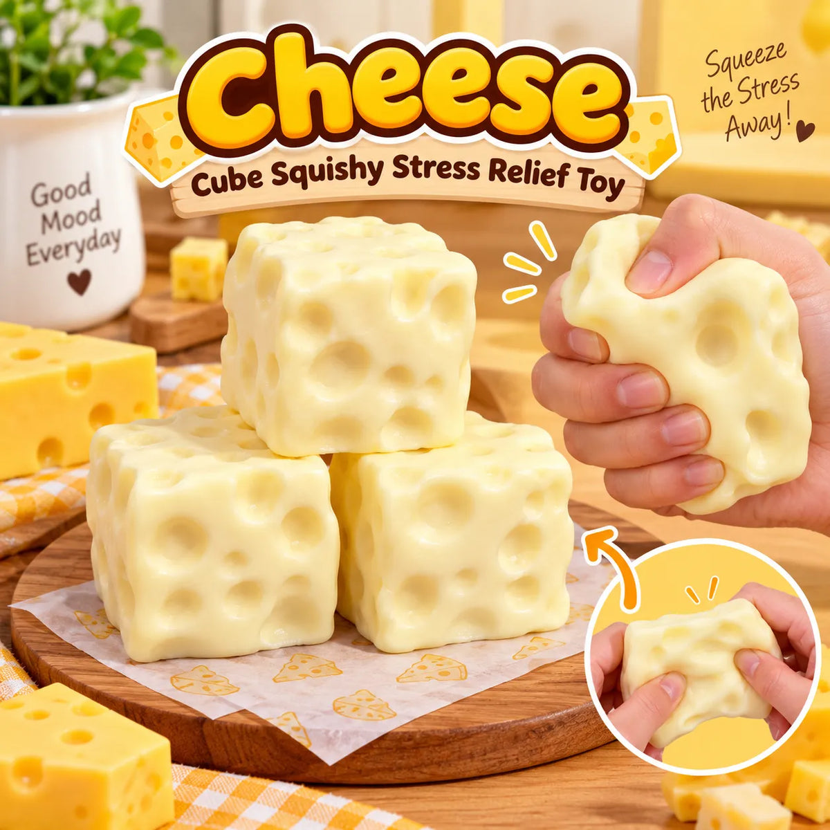 Cheese Cube Squishy Stress Relief Toy
