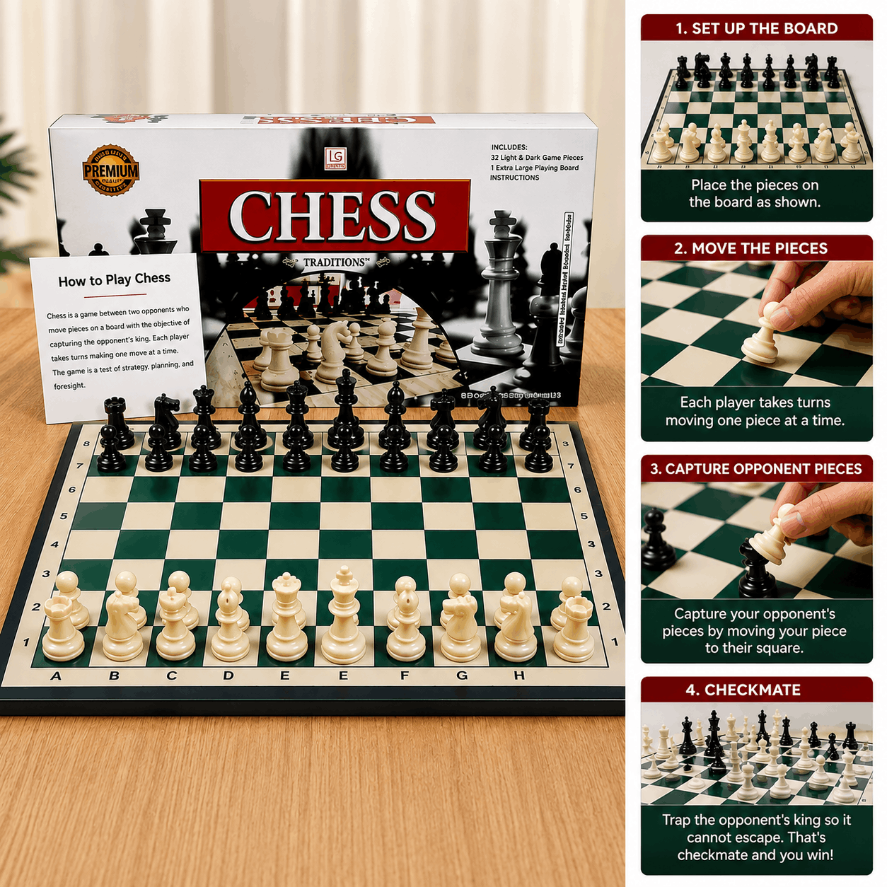 Classic Chess Board Game Set for Kids with 18 Inch Laminated Board and 32 Pieces