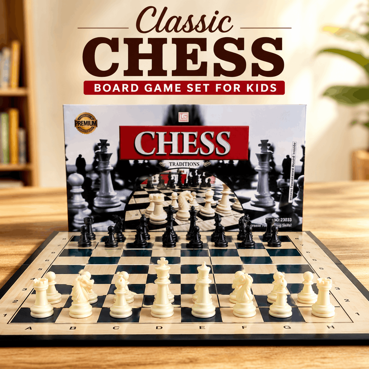 Classic Chess Board Game Set for Kids with 18 Inch Laminated Board and 32 Pieces