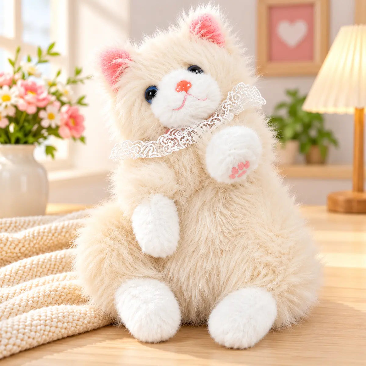 Cute realistic plush cat shoulder bag with soft fur and adjustable strap for kids
