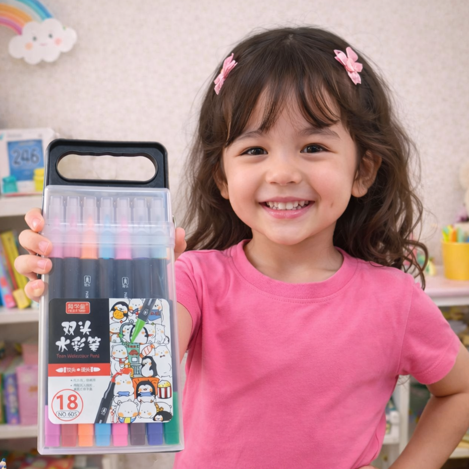 Twin Double Headed Water Color Markers - 18 PCS Set (605-18)