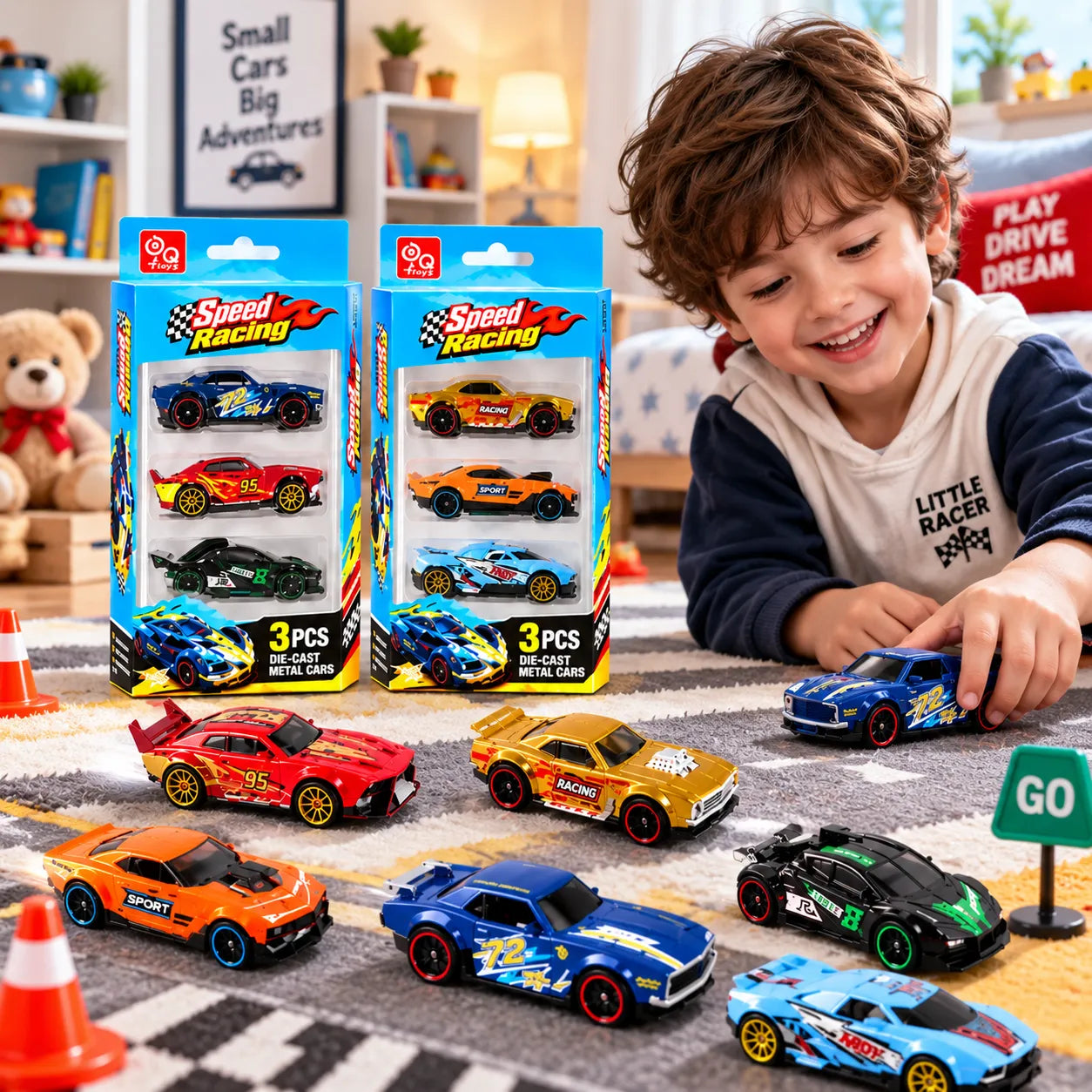 3 Pcs Die-Cast Metal Racing Cars Set for Kids