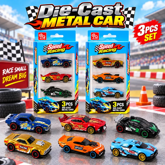 3 Pcs Die-Cast Metal Racing Cars Set for Kids