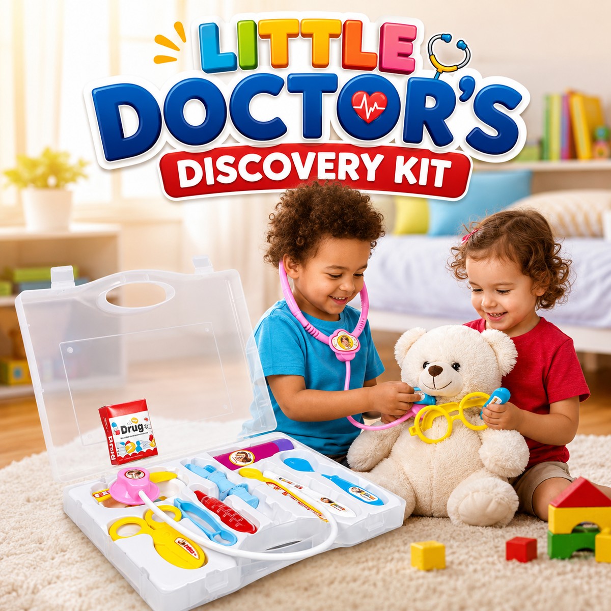 Doctor Set Briefcase Toy for Kids with Pretend Play Medical Accessories
