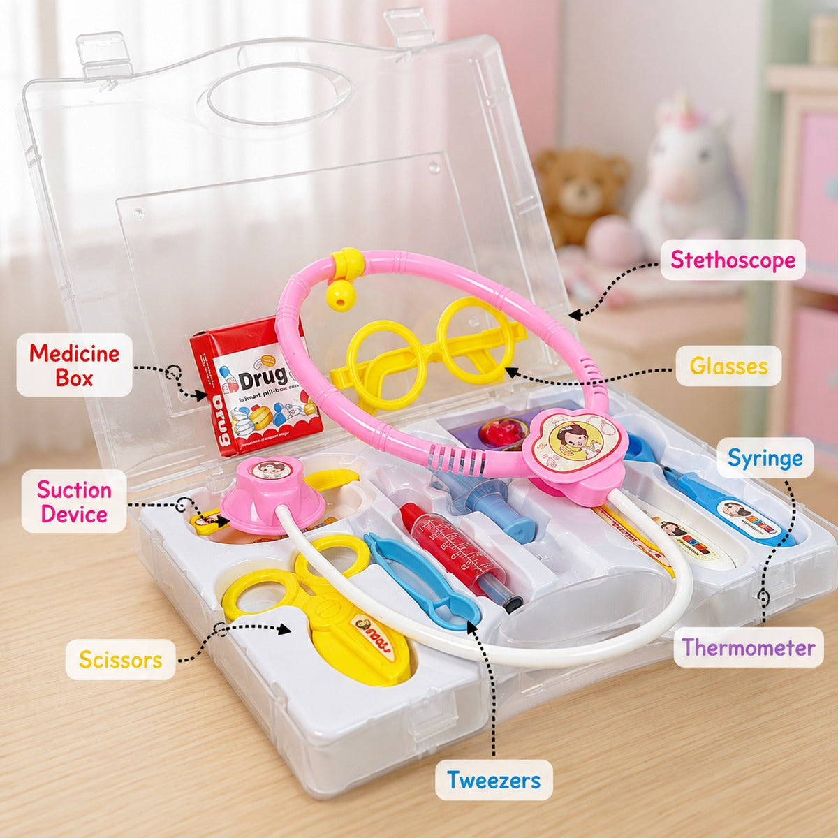 Doctor Set Briefcase Toy for Kids with Pretend Play Medical Accessories