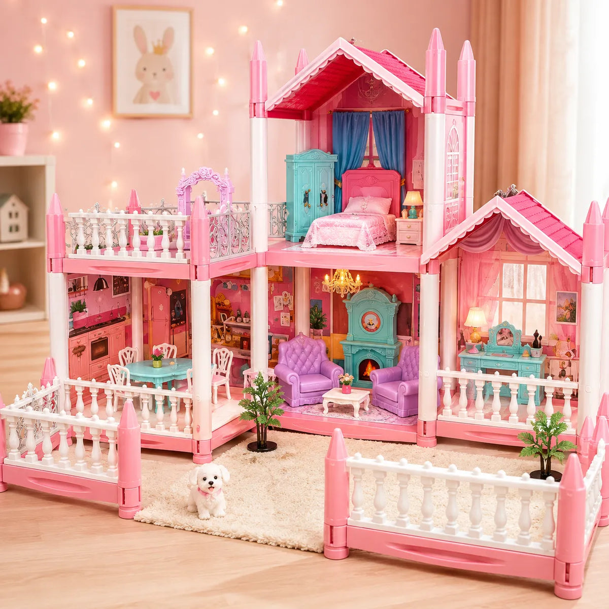 DIY Dreamy Pink Doll house villa Playset