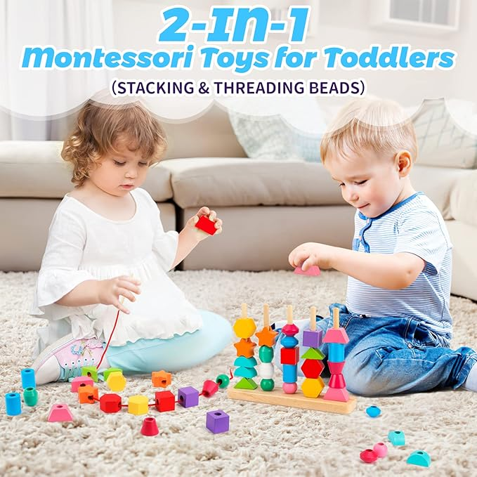 Montessori Wooden Beads Sequencing -  Shape Matching For Kids