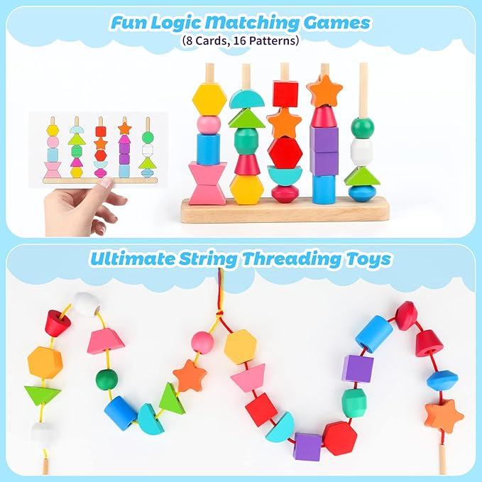 Montessori Wooden Beads Sequencing & Shape Matching For Kids (2025-24)