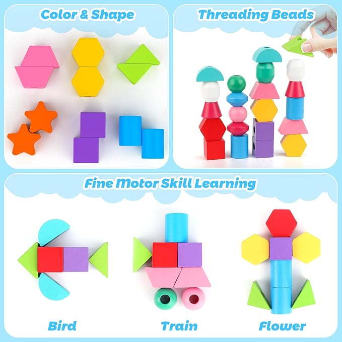 Montessori Wooden Beads Sequencing & Shape Matching For Kids (2025-24)