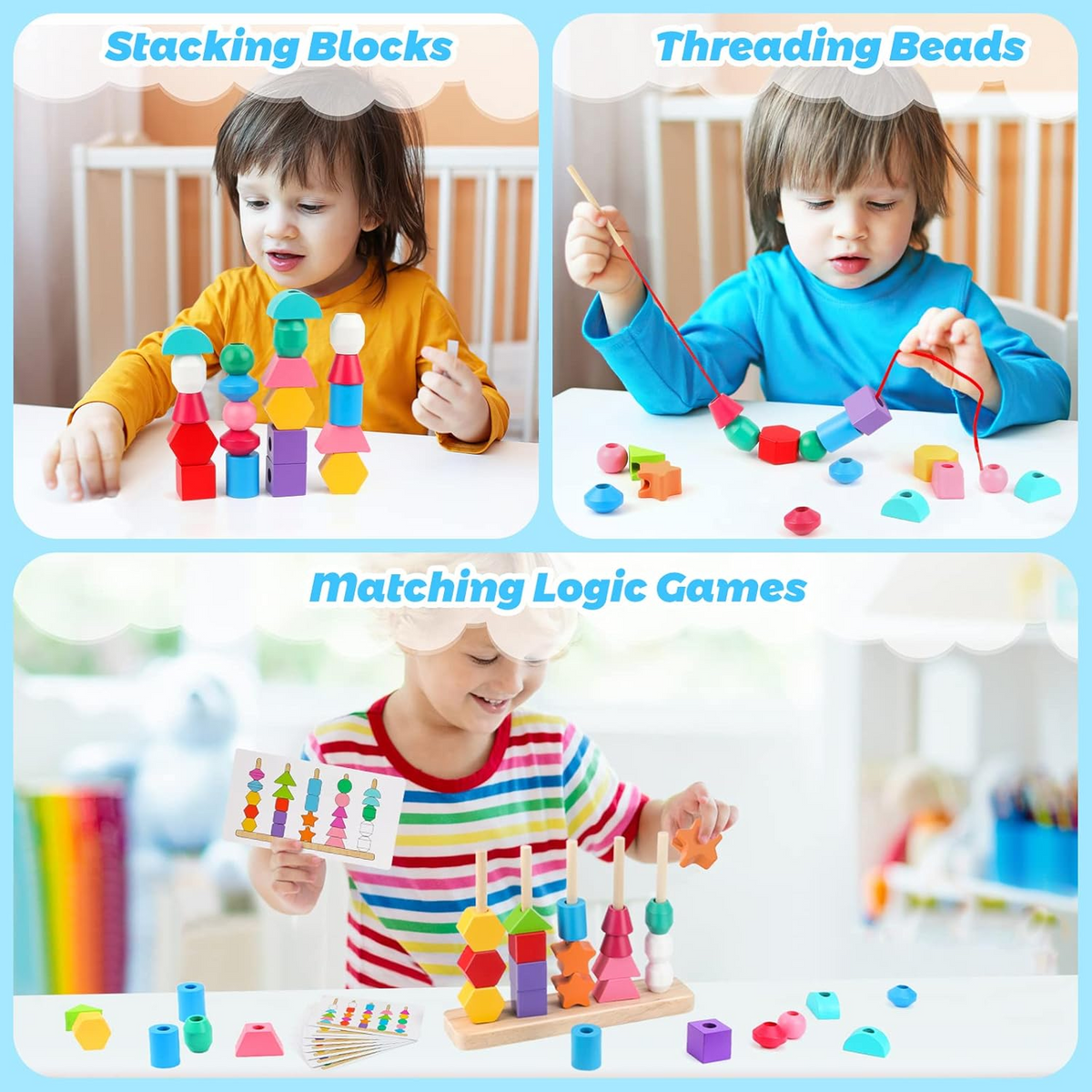 Montessori Wooden Beads Sequencing & Shape Matching For Kids (2025-24)