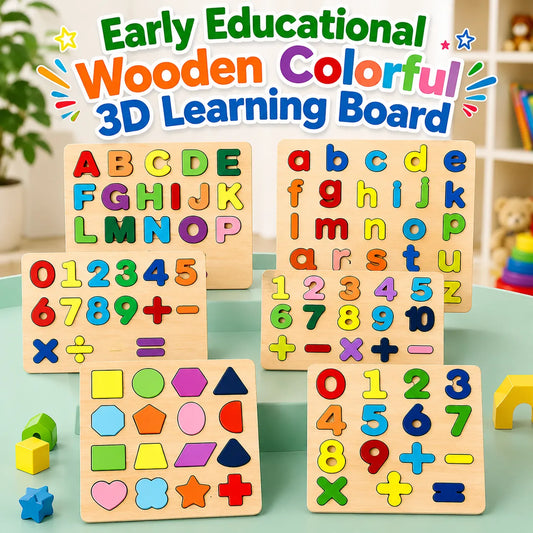Early Educational wooden Colorful 3D Numbers Shapes and Alphabets - Toynix