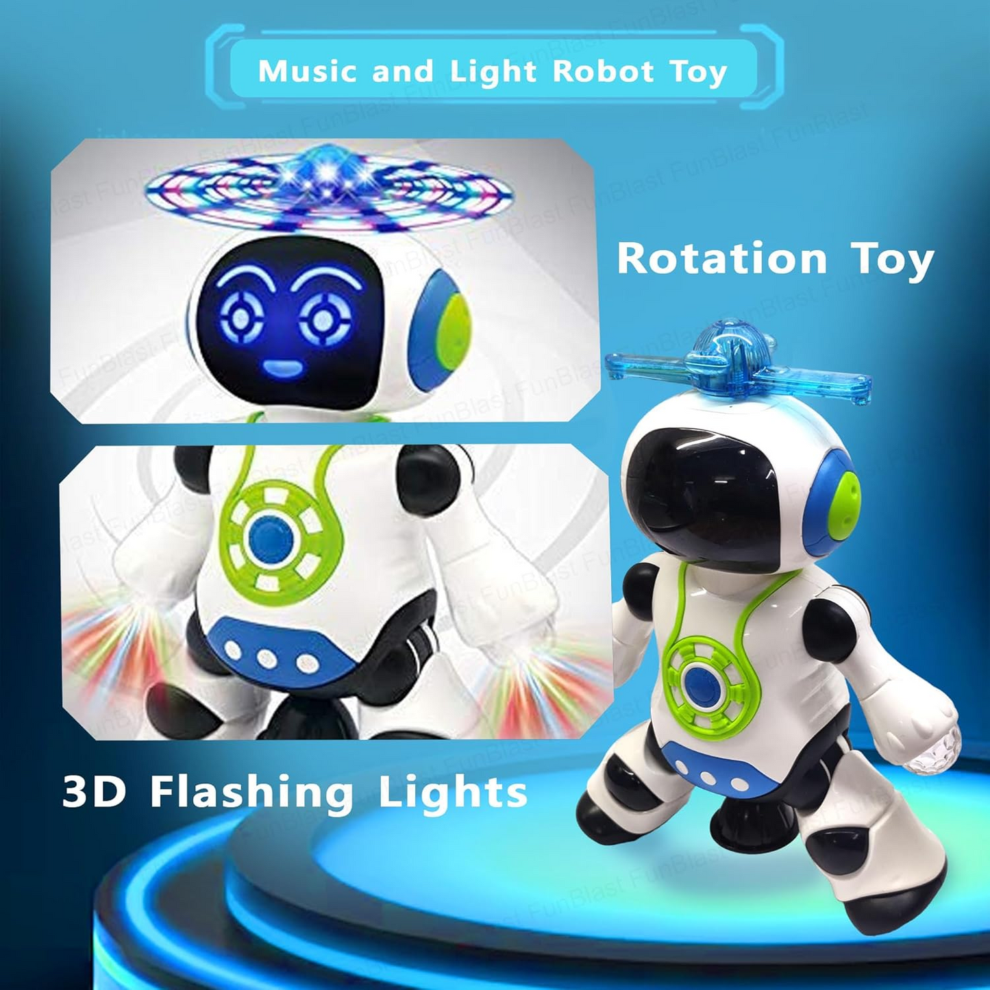3D Flashing Lights Robot for Kids Toy With 360 Degree Rotation