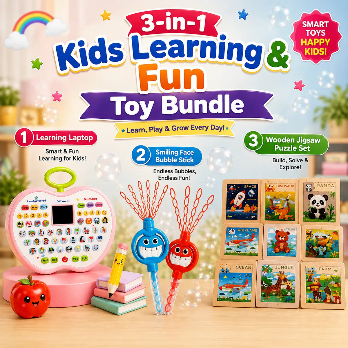 3-in-1 Kids Learning & Fun Toy Bundle (HY-111/2025-31/2018)