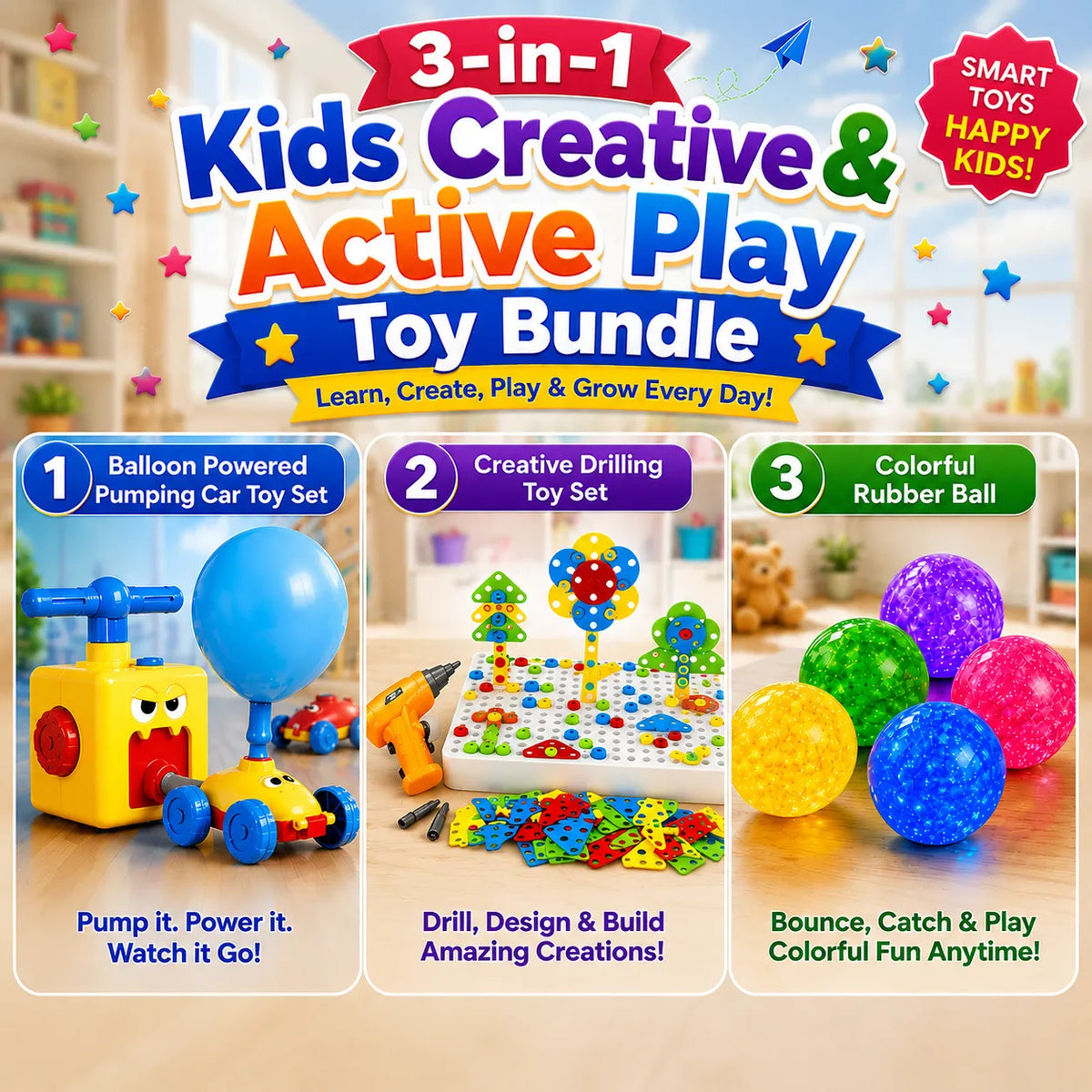 3-in-1 Kids Creative & Active Play Toy Bundle (9912A83/868-92)
