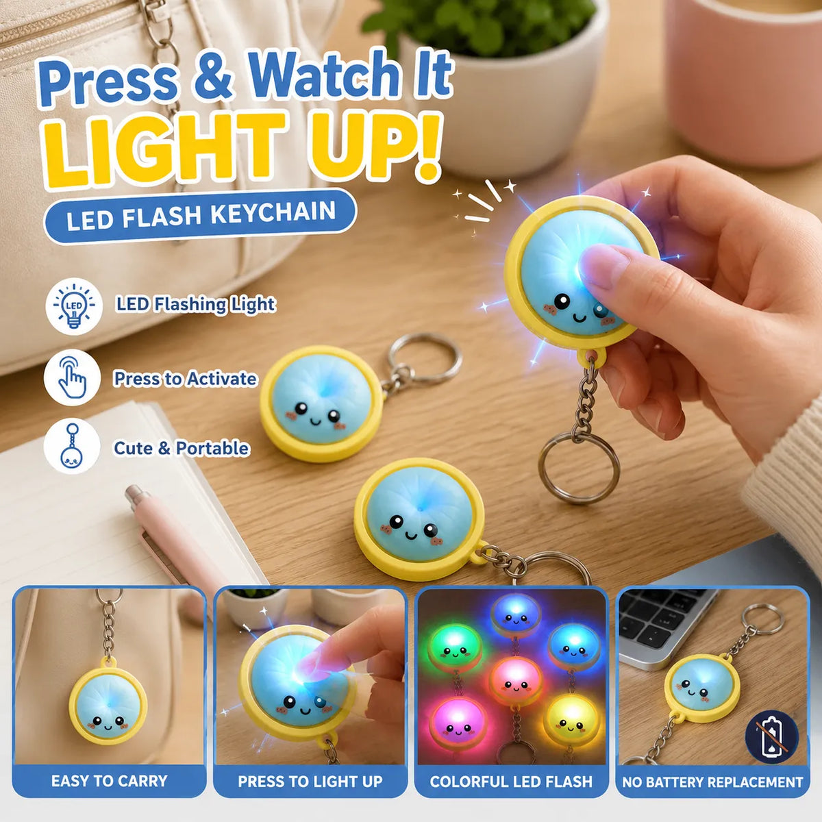 LED Flashing Mini Dumpling Keychain (DS)