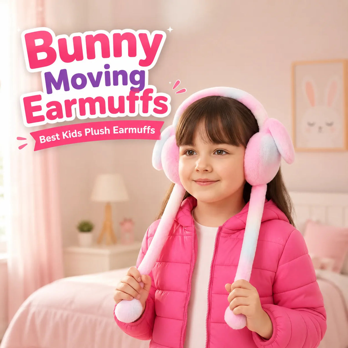 Bunny Earmuffs With Moving Ears - Soft Rabbit Warm Earmuffs For Kids (Random Colors)