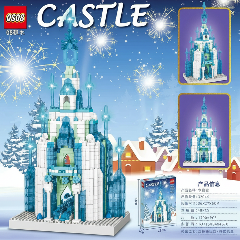 Crystal Palace Ice Castle Building Bricks – STEM Construction Toy (1300+ Pcs)