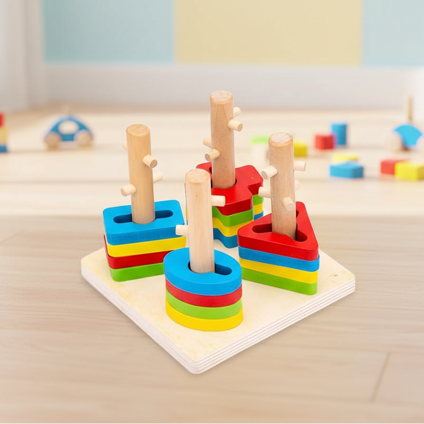 Geometric Shapes 4 Columns Stacking Puzzle For Kids (2025-53)