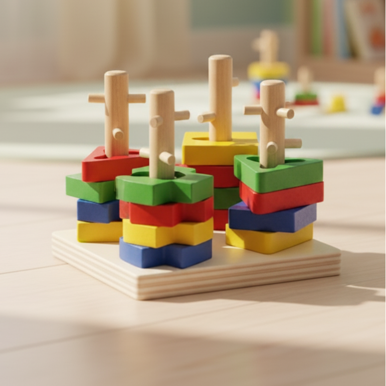 Geometric Shapes 4 Columns Stacking Puzzle For Kids (2025-53)