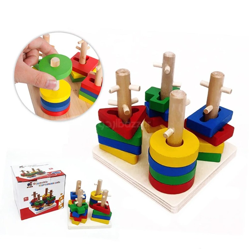 Geometric Shapes 4 Columns Stacking Puzzle For Kids (2025-53)