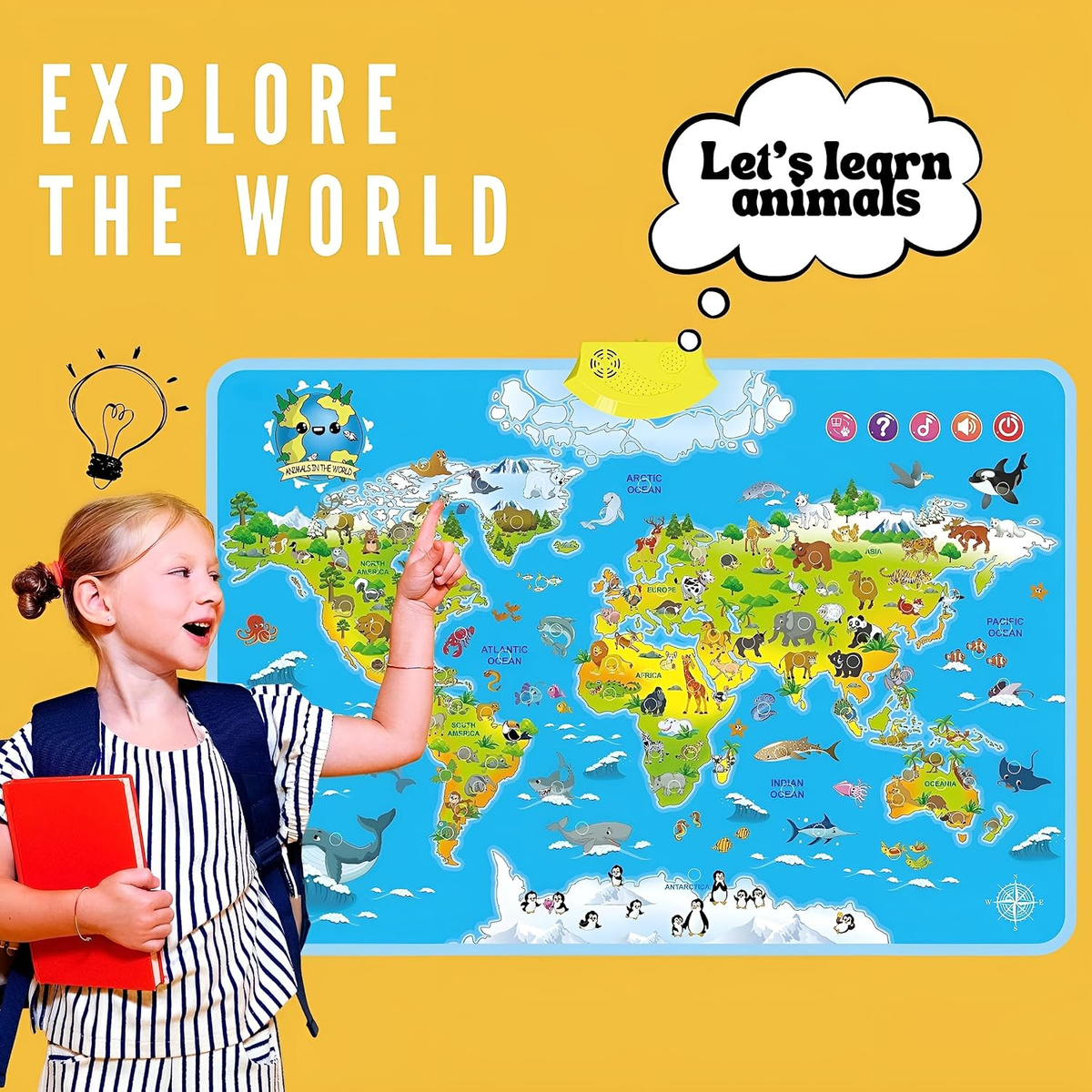 Interactive Talking Animal World Map with Sound For Kids