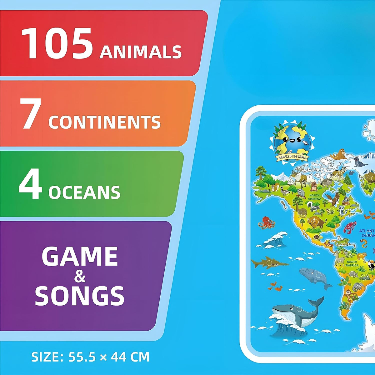 Interactive Talking Animal World Map with Sound For Kids