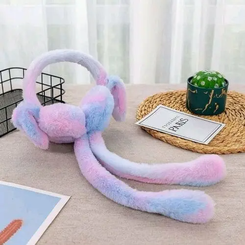 Bunny Earmuffs With Moving Ears - Soft Rabbit Warm Earmuffs For Kids (Purple)