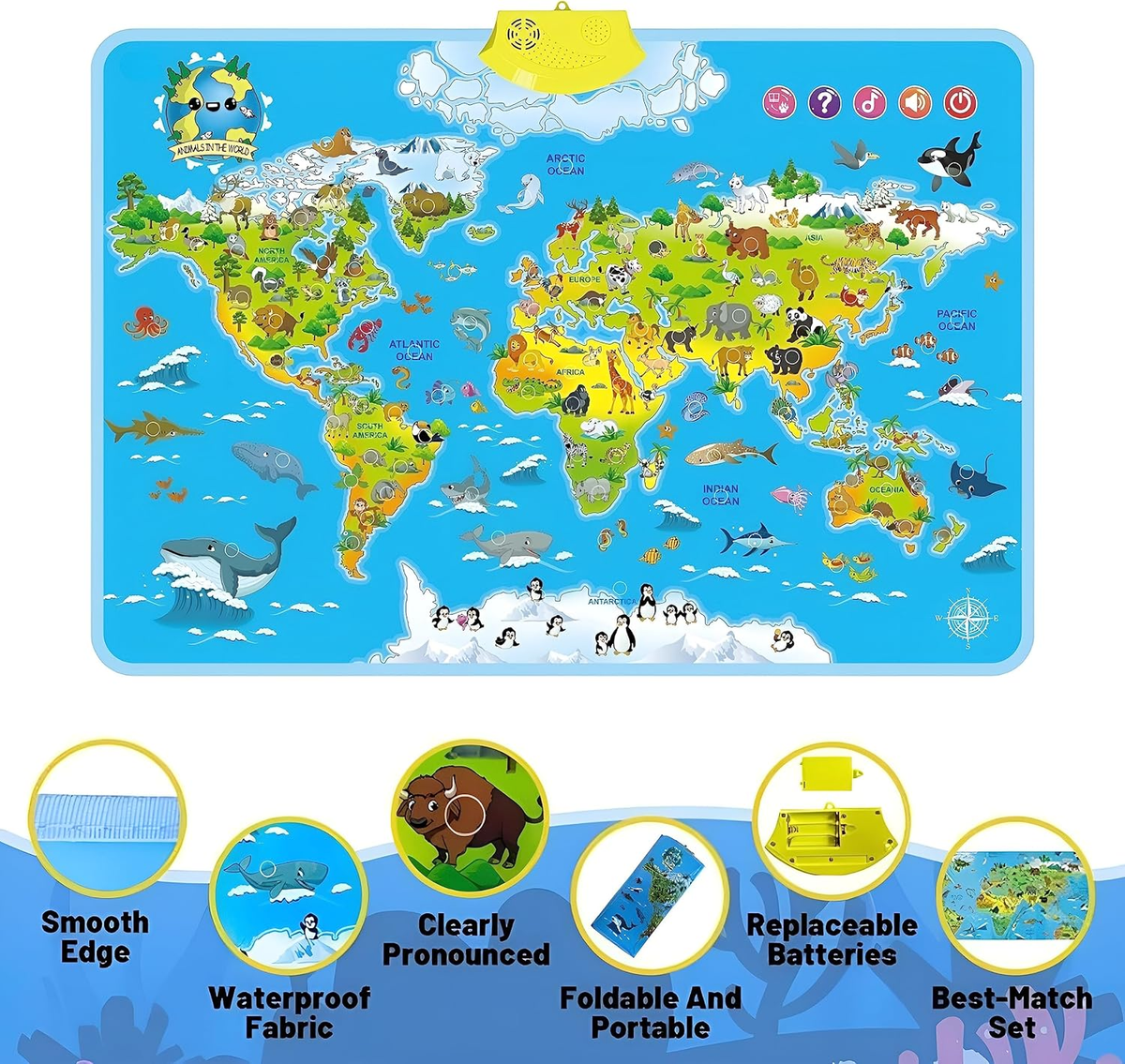Interactive Talking Animal World Map with Sound For Kids