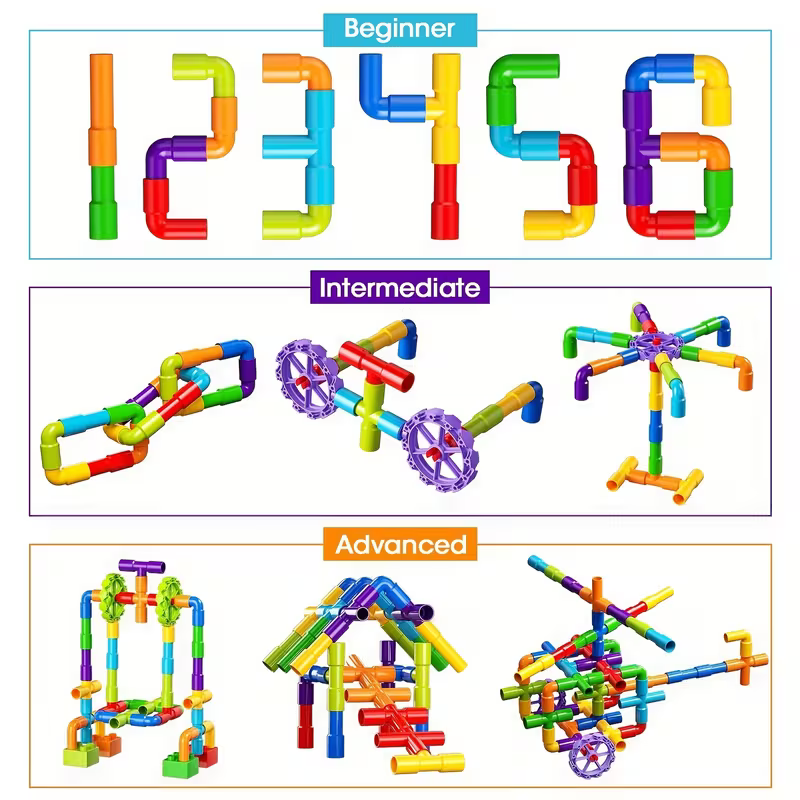 Colorful Creative Pipe Puzzle Building Blocks for Kids With Wheels (64 Pcs | 5117)