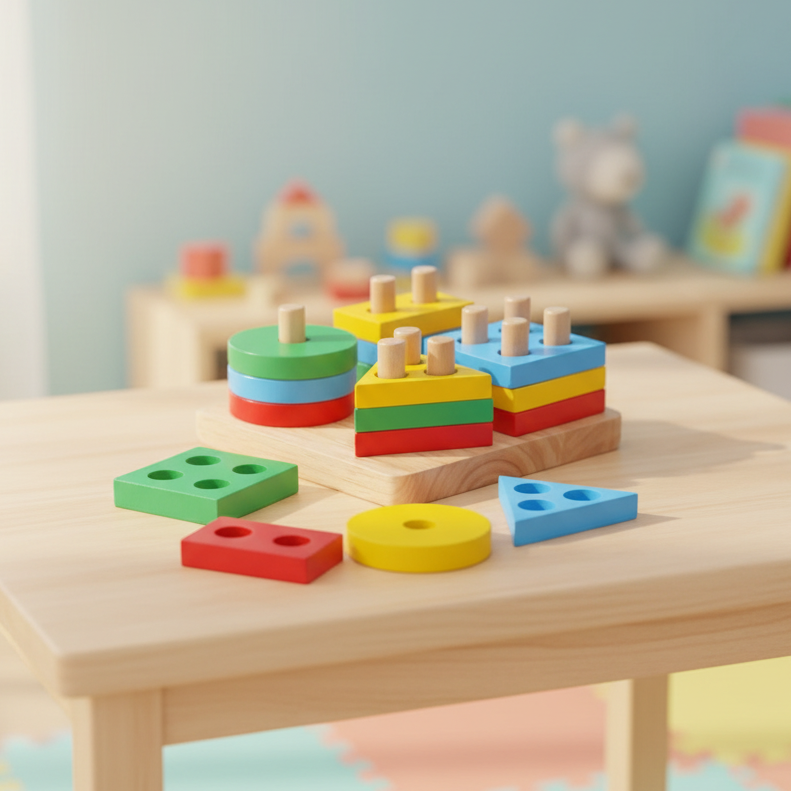 Wooden Geometric Shape Matching Blocks For Kids (2025-56)