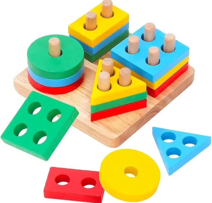 Wooden Geometric Shape Matching Blocks For Kids