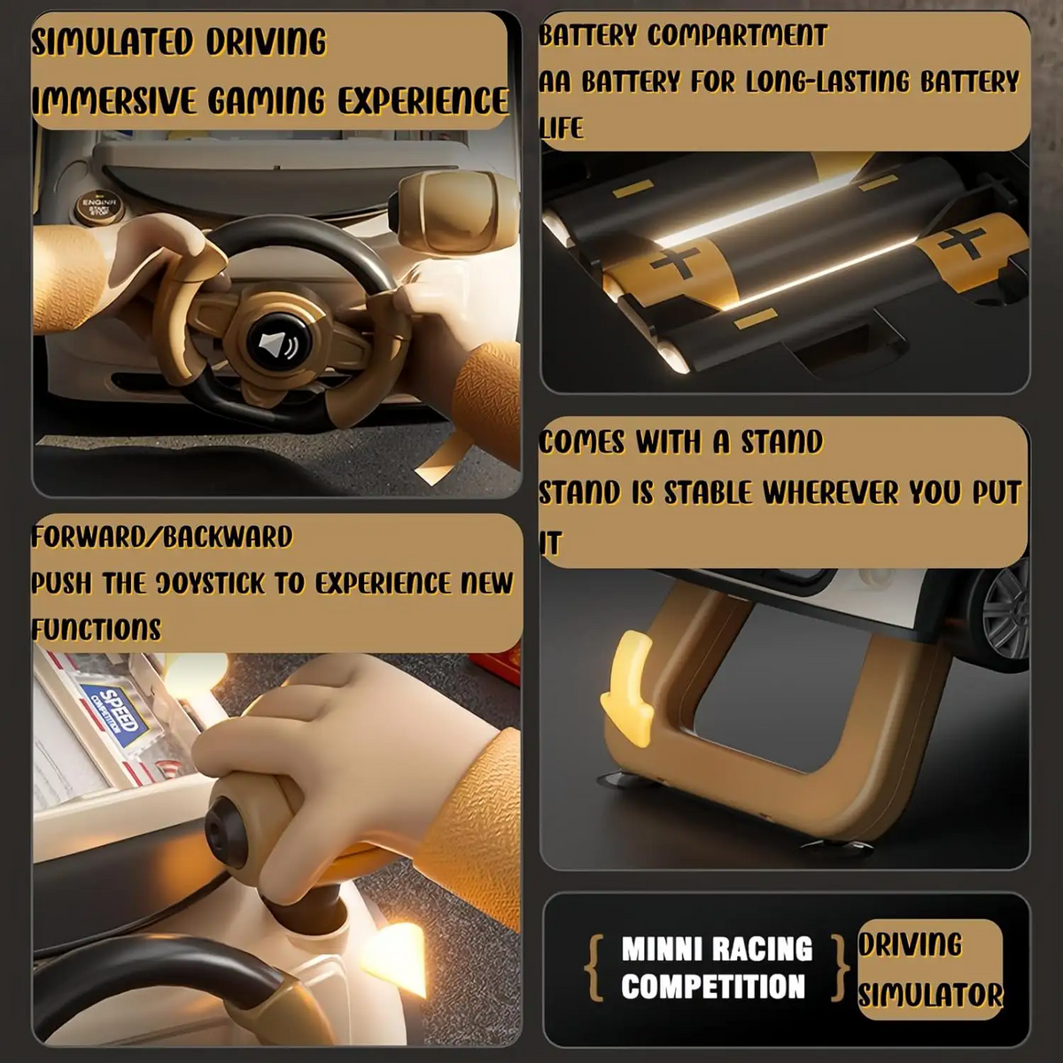 Kids Racing Car Adventure Game Steering Wheel Toy with Lights & Driving Simulator (SJ803A)