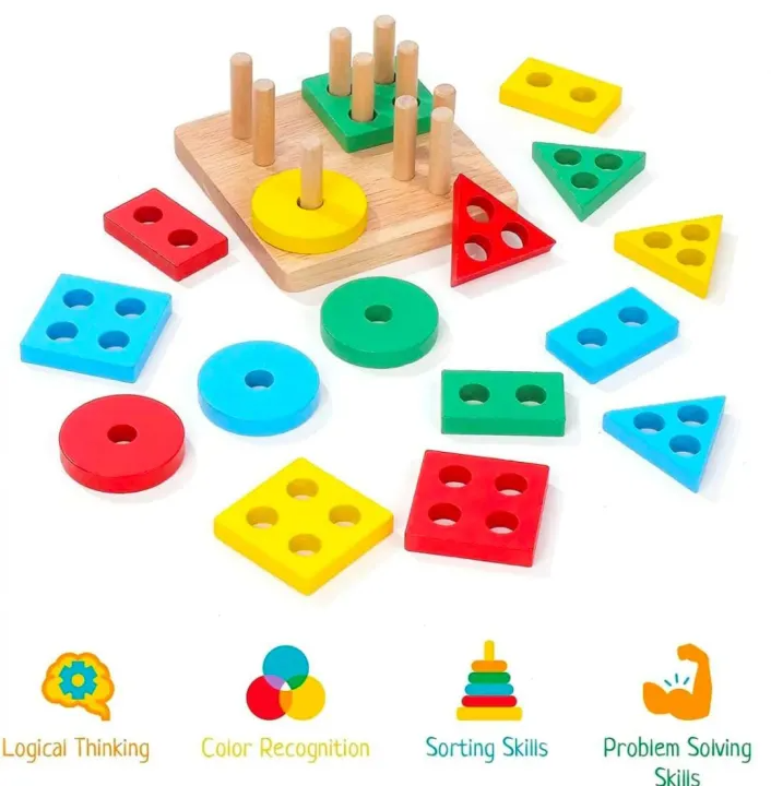 Wooden Geometric Shape Matching Blocks For Kids (2025-56)