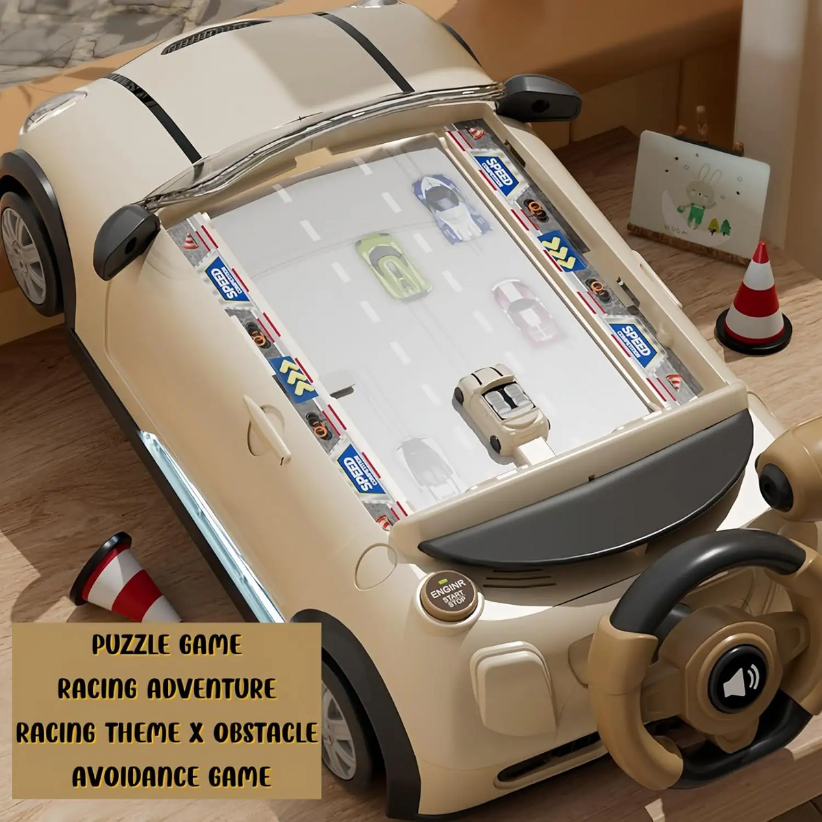 Kids Racing Car Adventure Game Steering Wheel Toy with Lights & Driving Simulator (SJ803A)