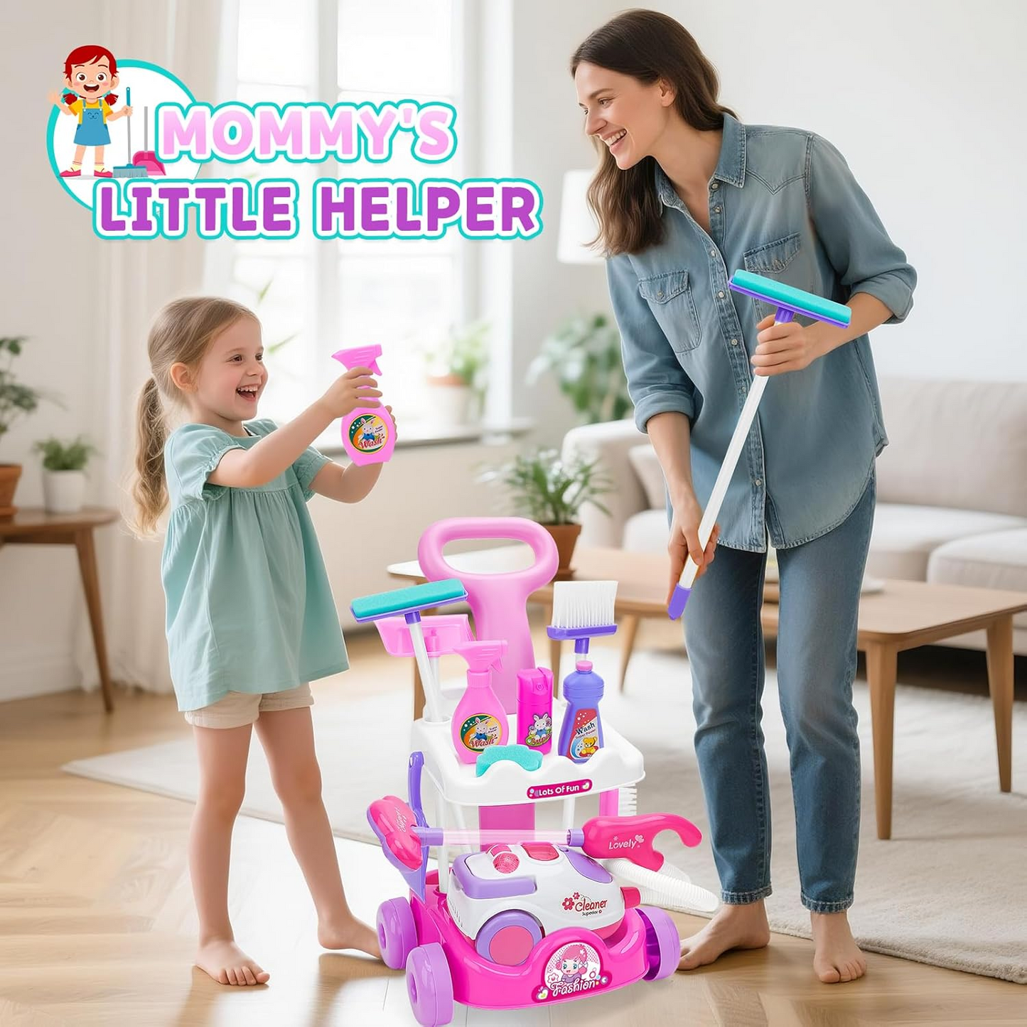 Mini Pretend Play Housekeeping Cleaning Trolley Set for Kids (666-86)