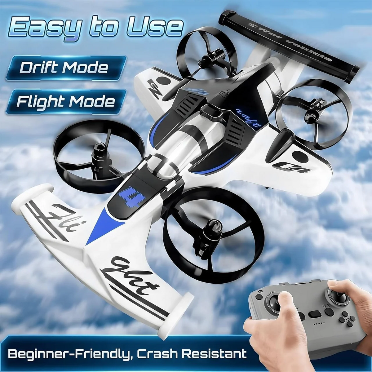 2-in-1 RC Drift Car & Flying Drone Toy for Kids