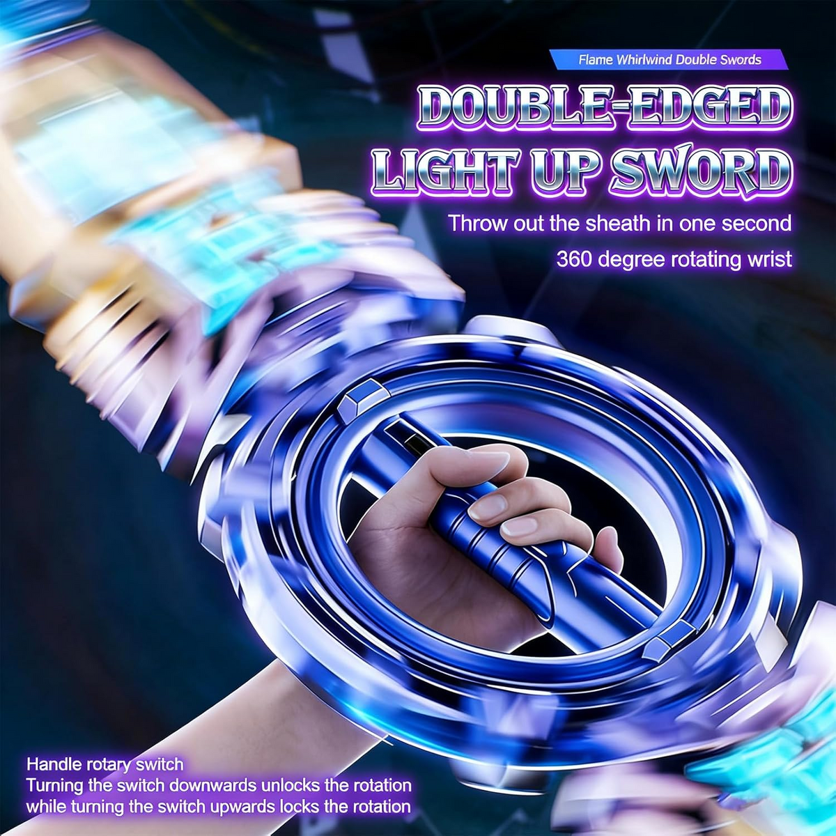 Rotatable Dual-Blade Sword with Retractable Spin, Light & Sound (002)