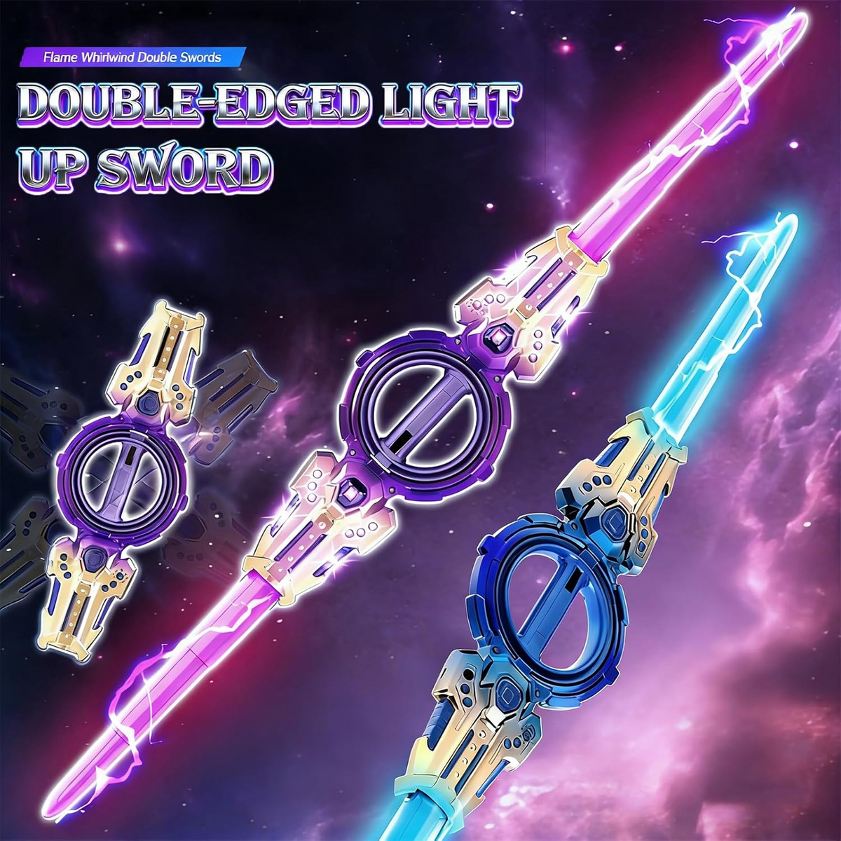 Rotatable Dual-Blade Sword with Retractable Spin, Light & Sound (002)